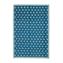 Load image into Gallery viewer, Blue kitchen towel with berry pattern. blue base and white berries with green border. 
