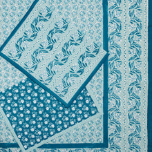 Load image into Gallery viewer, blue pattern kitchen towel on top of blue azalea pattern tablecloth.