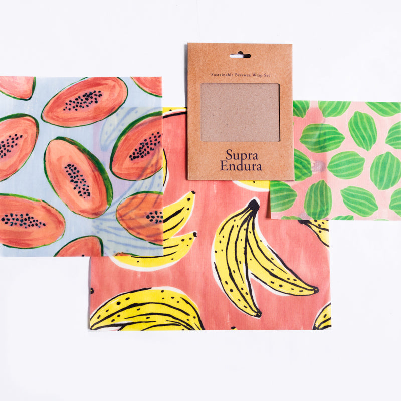 beeswax wraps, fruit print beeswax wraps, eco-friednly beeswax wraps, sustainable beeswax wraps