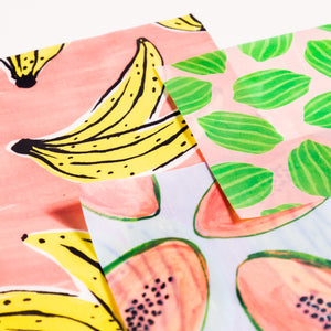 beeswax wraps, fruit print beeswax wraps, eco-friednly beeswax wraps, sustainable beeswax wraps