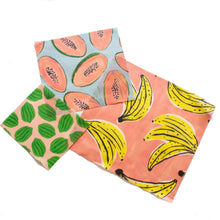 Load image into Gallery viewer, fruit print beeswax wrap set, Beeswax food wrap, natural wrap for food, alternative to plastic wrap, reusable wrap beeswax