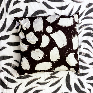 black and white pillow, artist pillow series, printed cotton pillow, black and white paint stroke pillow