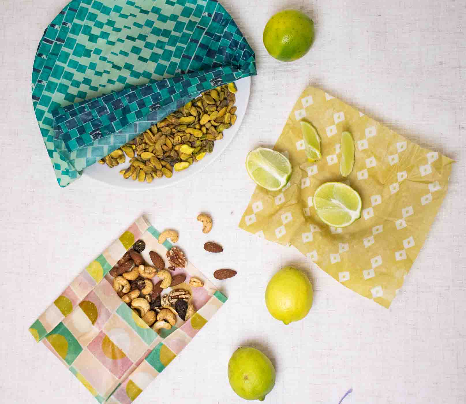 Beeswax Food Wrap In Block Print- 3 pack