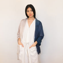 Load image into Gallery viewer, blue and natural watercolor ombre scarf, 100% modal by Supra Endura