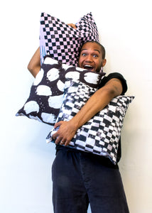 black and white pillow, artist pillow series, printed cotton pillow, black and white paint stroke pillow